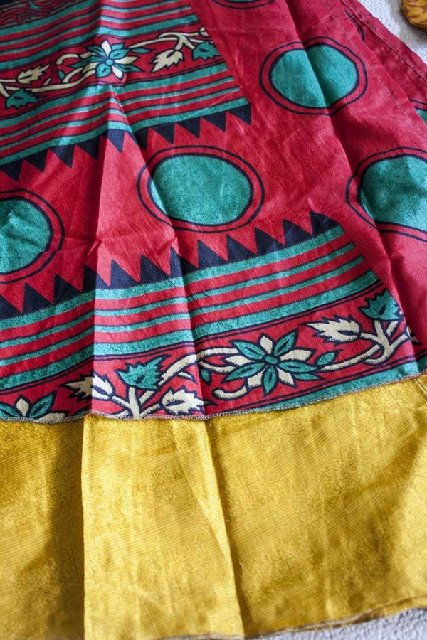 sari India wikkelrok gypsy oker rood en groen