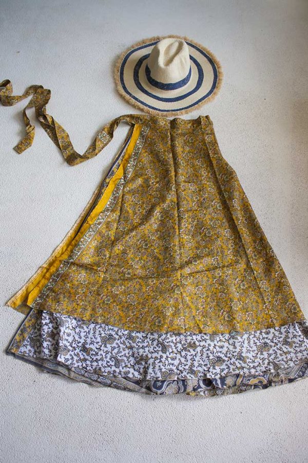 Gipsy bohemian sari wikkelrok geel wit blauw