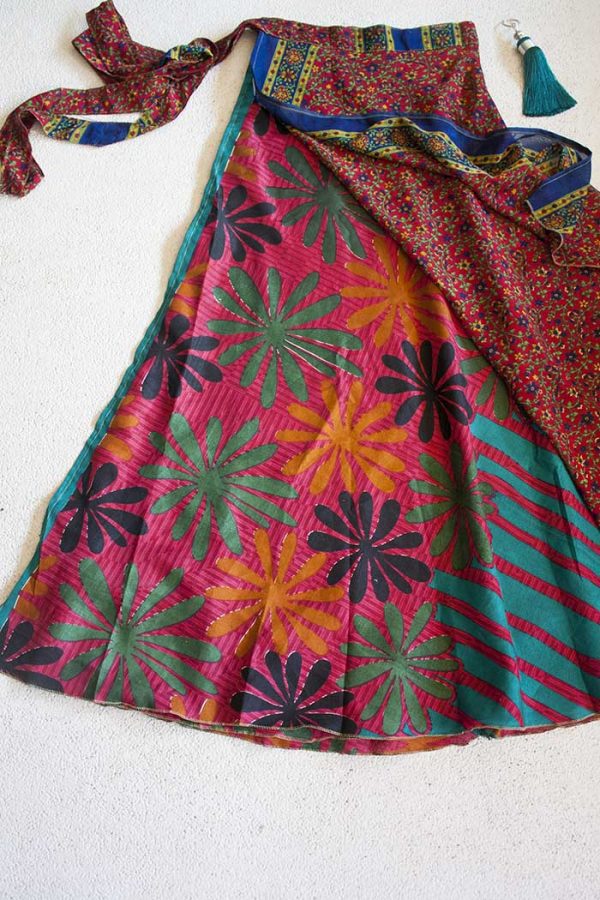 wikkelrok sari boho bohemian gipsy rood met bloemetjes