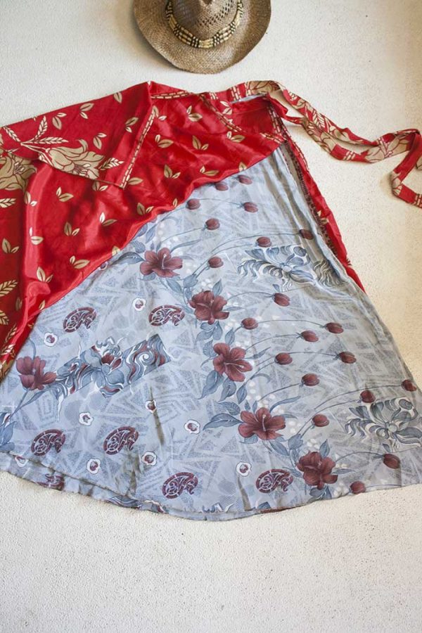 wikkelrok sari boho bohemian gypsy helder rood met beige en grijs