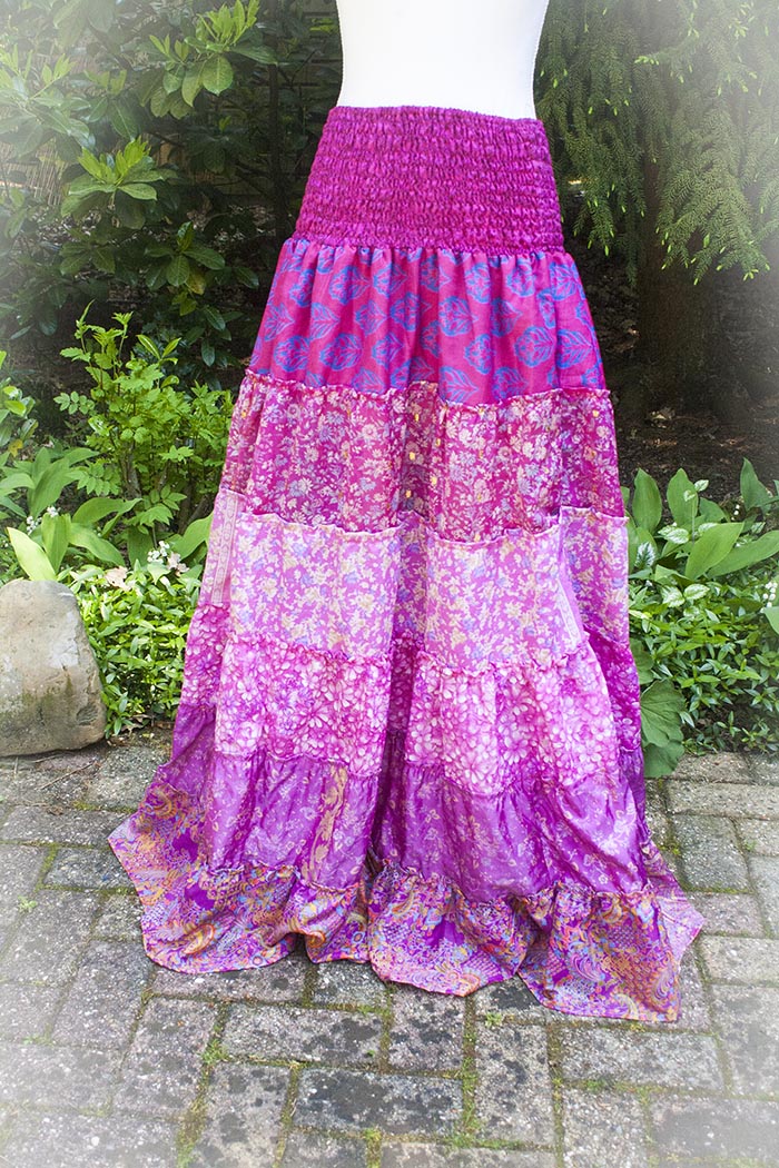 Ver producto: Falda larga sari rosa gitana con volantes - Bohemian Treasures