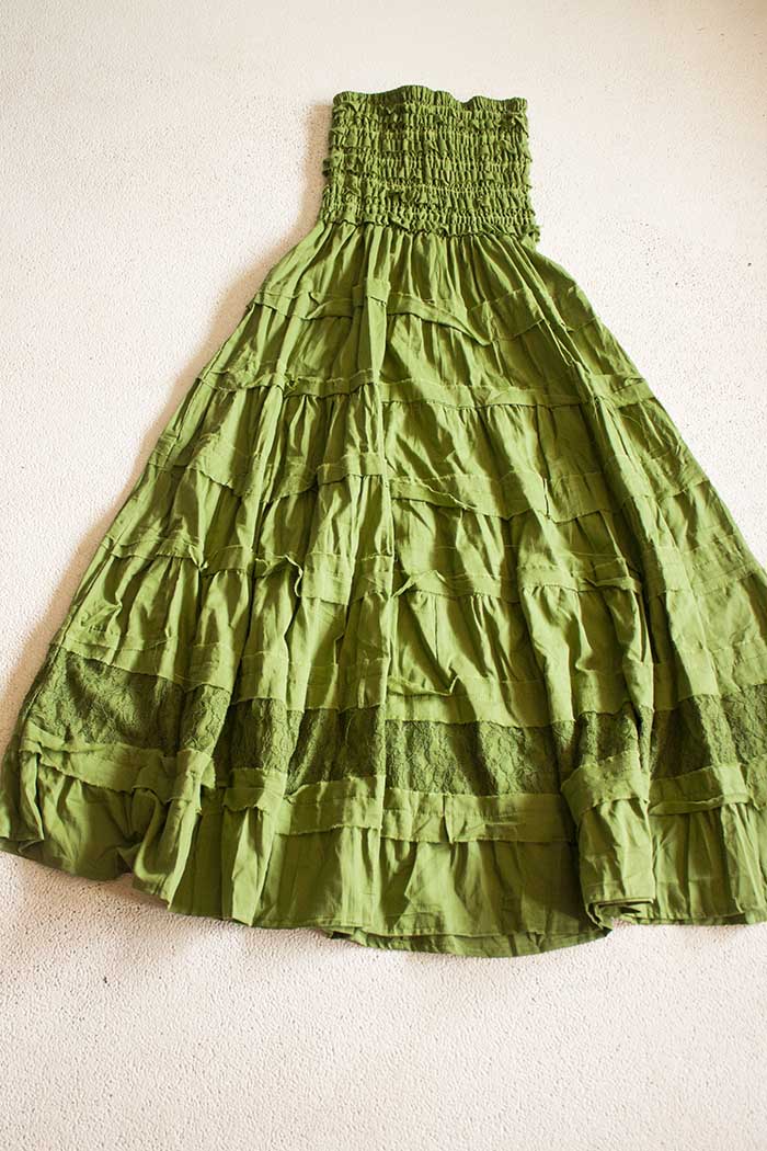 opslaan Ideaal Draaien Bekijk Product: Lange gipsy zigeuner rok stroken groen met kanten strook  onder - Bohemian Treasures