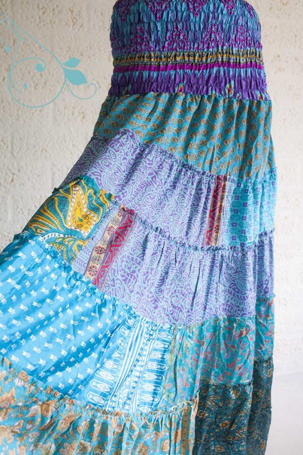 lange zigeunerrok boho sari turqoise blauw