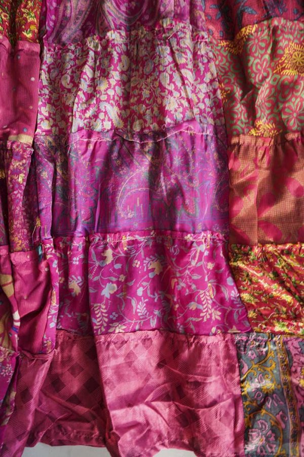 strokenrok roze sari stofjes patchwork