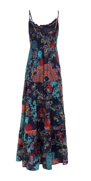 Lange boho jurk donkerblauw met mandala katoen