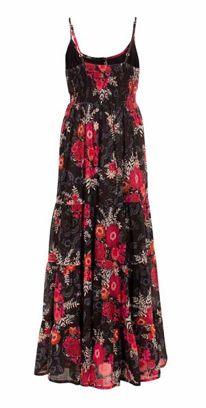 boho lange maxi floral dress zwart met rode bloemen