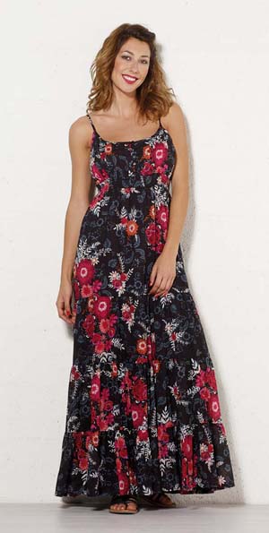 boho lange maxi floral dress zwart met rode bloemen