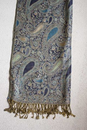 Pashmina sjaal met franjes blauw paars turqoise