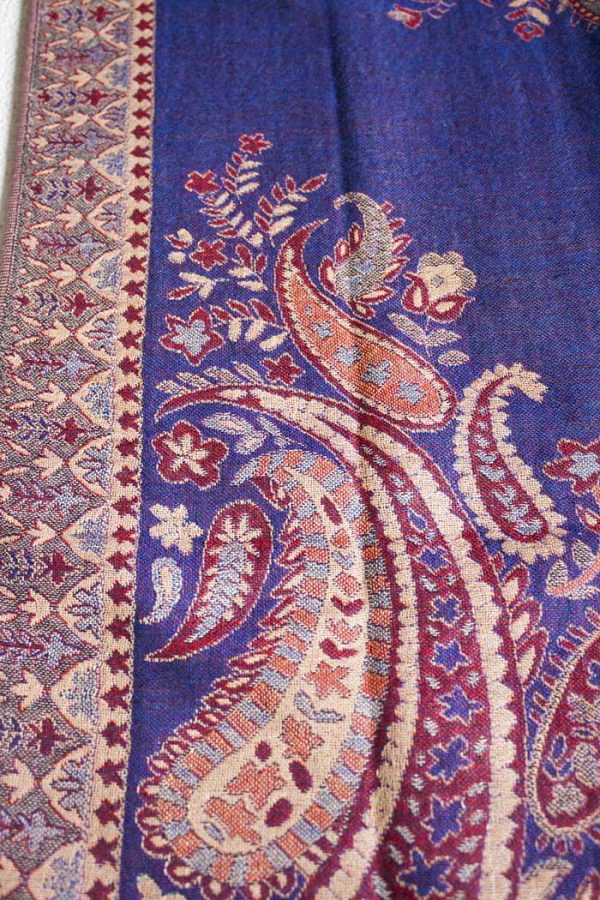 Pashmina sjaal met franjes paars met rood en oranje