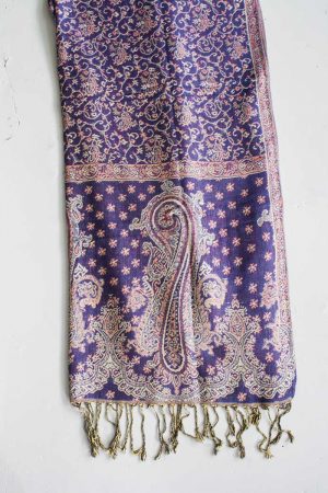 Pashmina sjaal met franjes paars met zalm