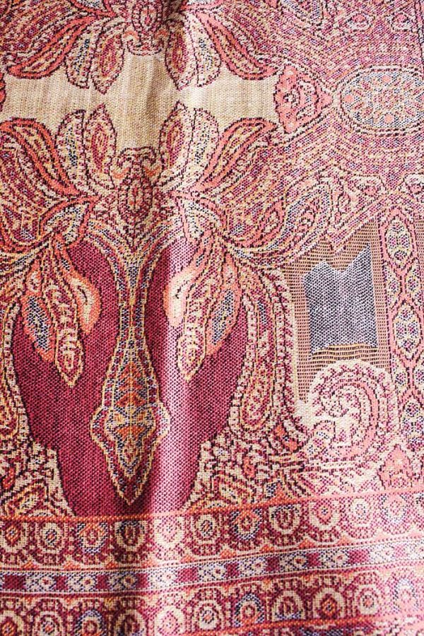 Pashmina sjaal met franjes zacht zalmoranje en zachtrood