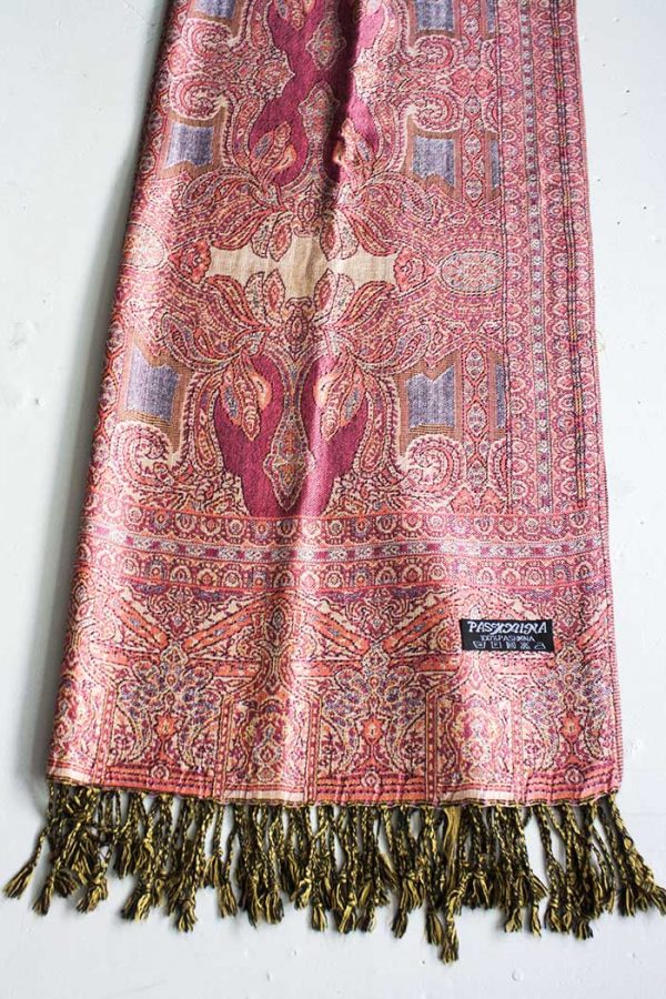 Pashmina sjaal met franjes zacht zalmoranje en zachtrood