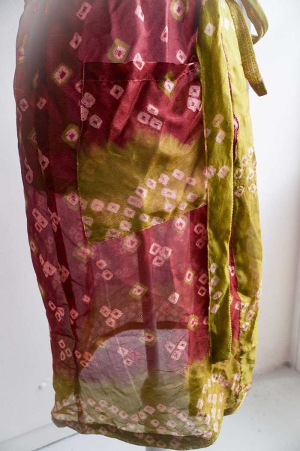 Kimono lang donker bruinrood met olijfgroen korte mouw