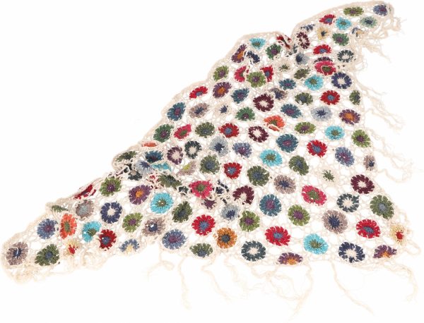 Gehaakte sjaal met bloemen katoen roomwit