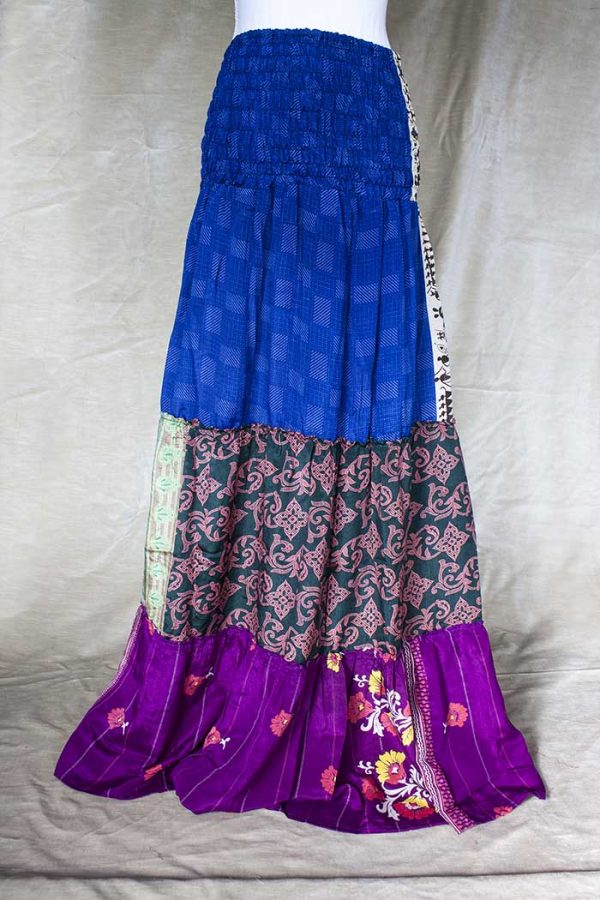 strokenrok  lagen sari blauw met rozepaars