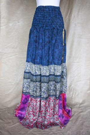 strokenrok  lagen sari denimblauw roze