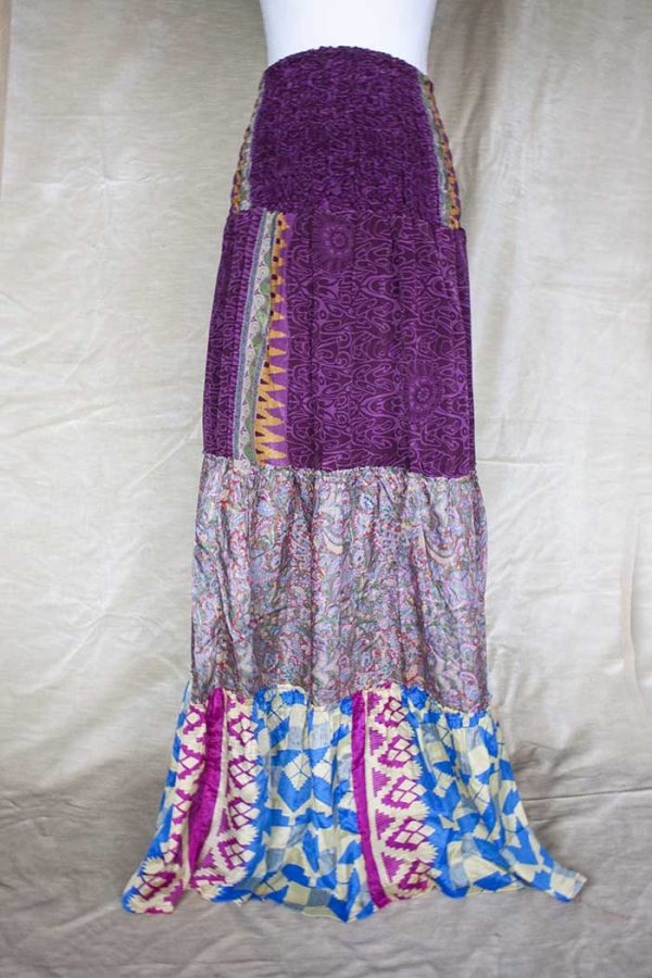 strokenrok  lagen sari rozepaars met blauw