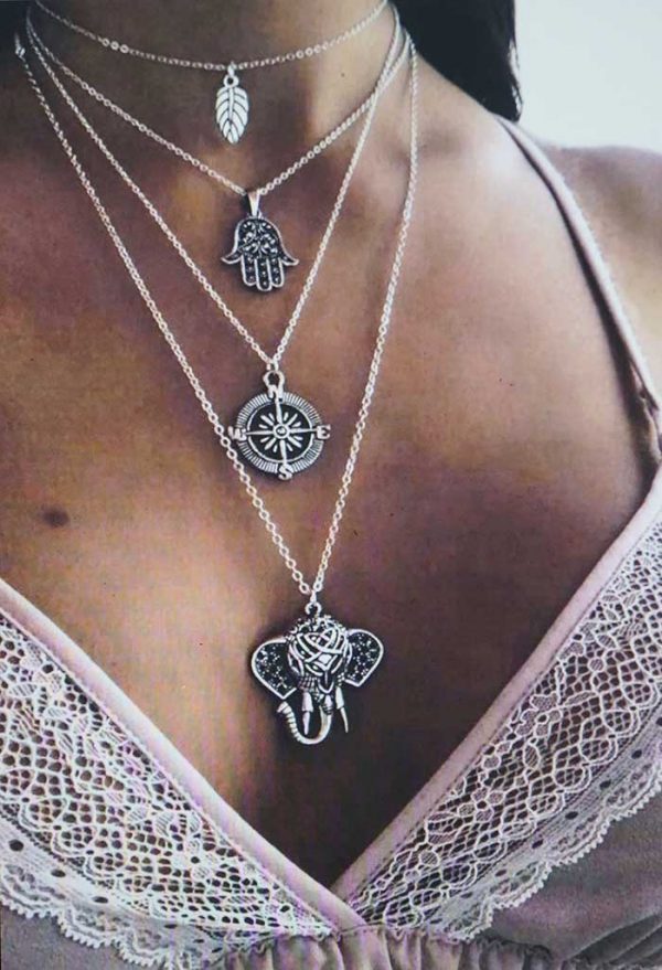 Multi ketting zilverkleur olifant fatima veer