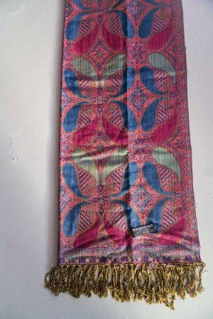 Pashmina sjaal met franjes koraal roze en helderblauw