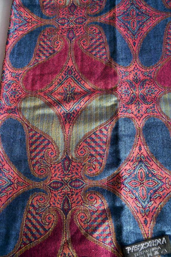 Pashmina sjaal met franjes koraal roze en helderblauw