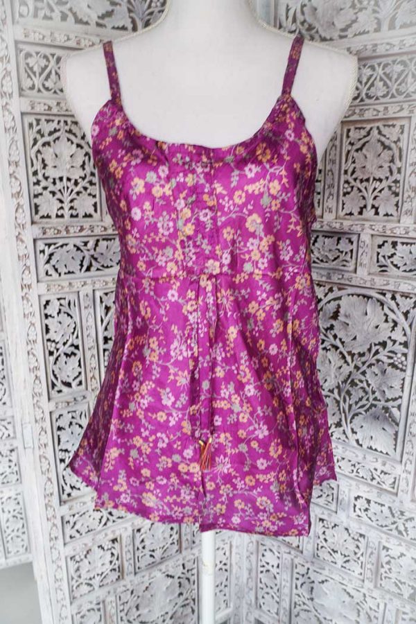 hemdtop sari fabric paarsroze met bloemetjes