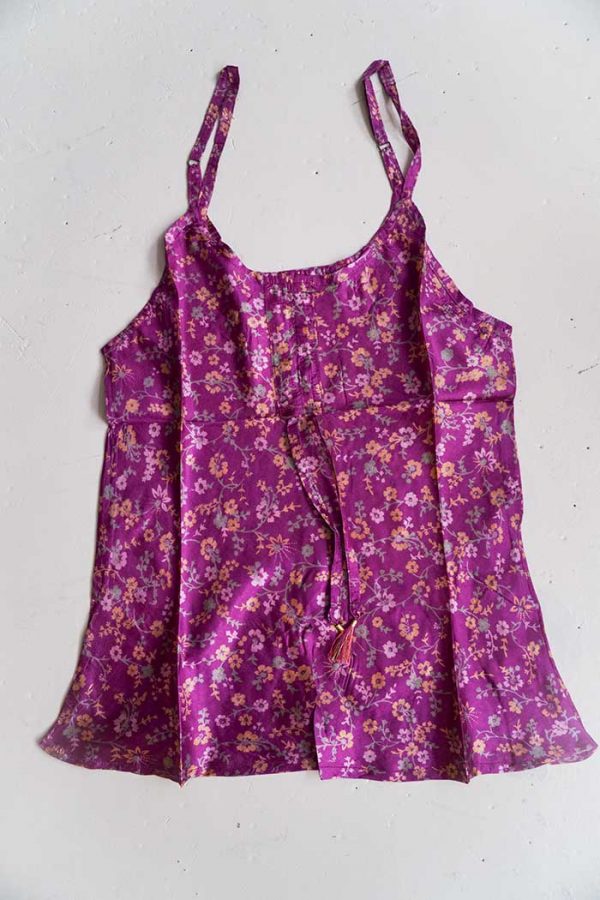 hemdtop sari fabric paarsroze met bloemetjes