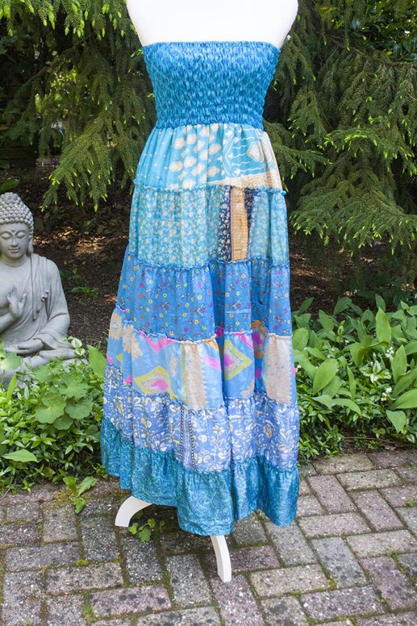 Strokenrok multiblauw sari stof