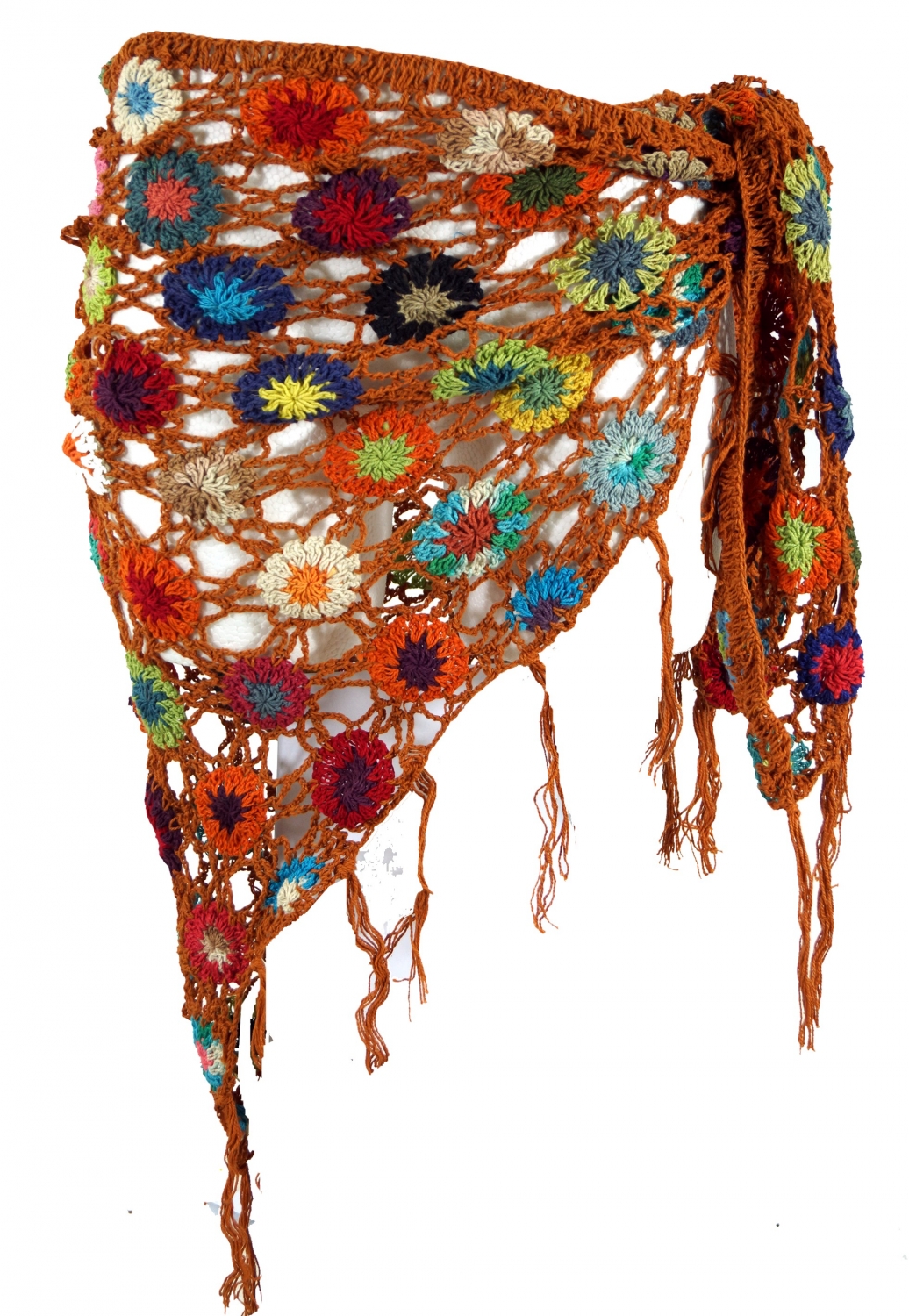 gehaakte poncho sjaal met bloemetjes oranje