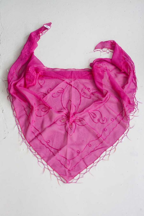 sjaal driekhoek buikdans kraaltjes borduursel donker roze