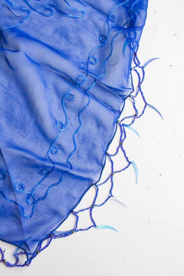 sjaal driekhoek buikdans kraaltjes borduursel kobaltblauw