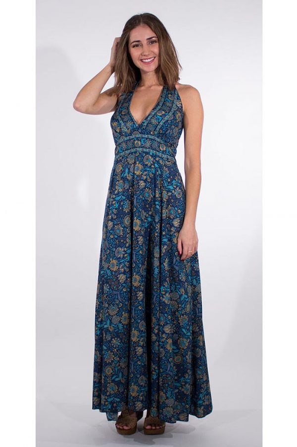 haltermodel lange gipsy jurk blauw lichtblauw