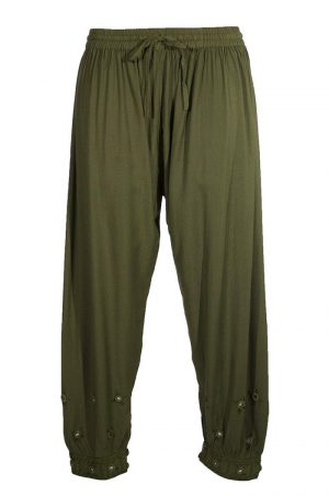 Pants olive green with embroidery and elastic at the top and bottom