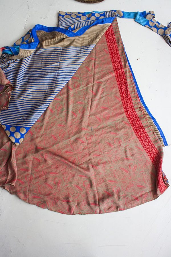 India sari boho gipsy wikkelrok  laags blauw rood