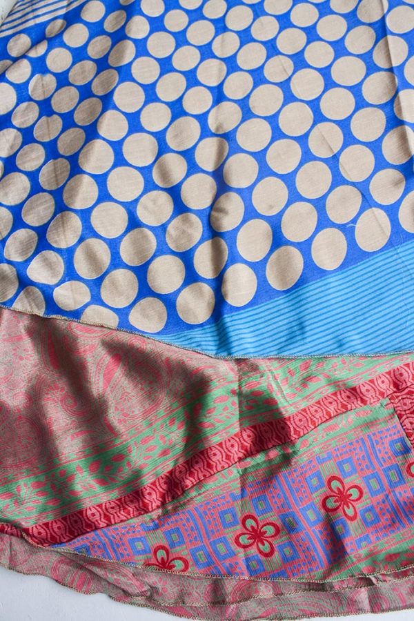 India sari boho gipsy wikkelrok  laags blauw rood