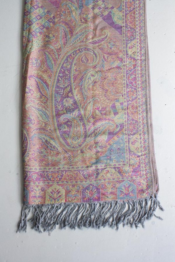 Pashmina sjaal met franjes pastel kleurtjes op grijs