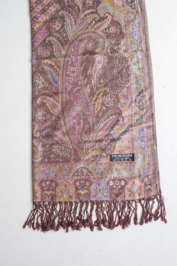 Pashmina sjaal met franjes pastel kleurtjes op roodbruin