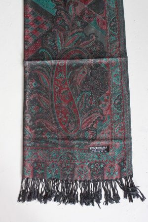 Pashmina sjaal aquagroen rood grijs