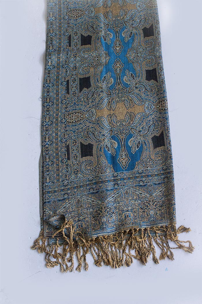 Machu Picchu paddestoel Civic Bekijk Product: Pashmina sjaal met franjes blauw bruin camel - Bohemian  Treasures