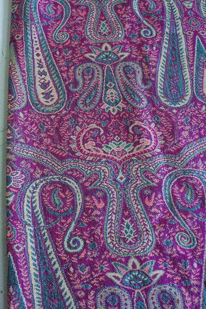 Pashmina sjaal met franjes diep roze met blauw