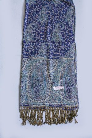 Pashmina sjaal met franjes paars met turqoise
