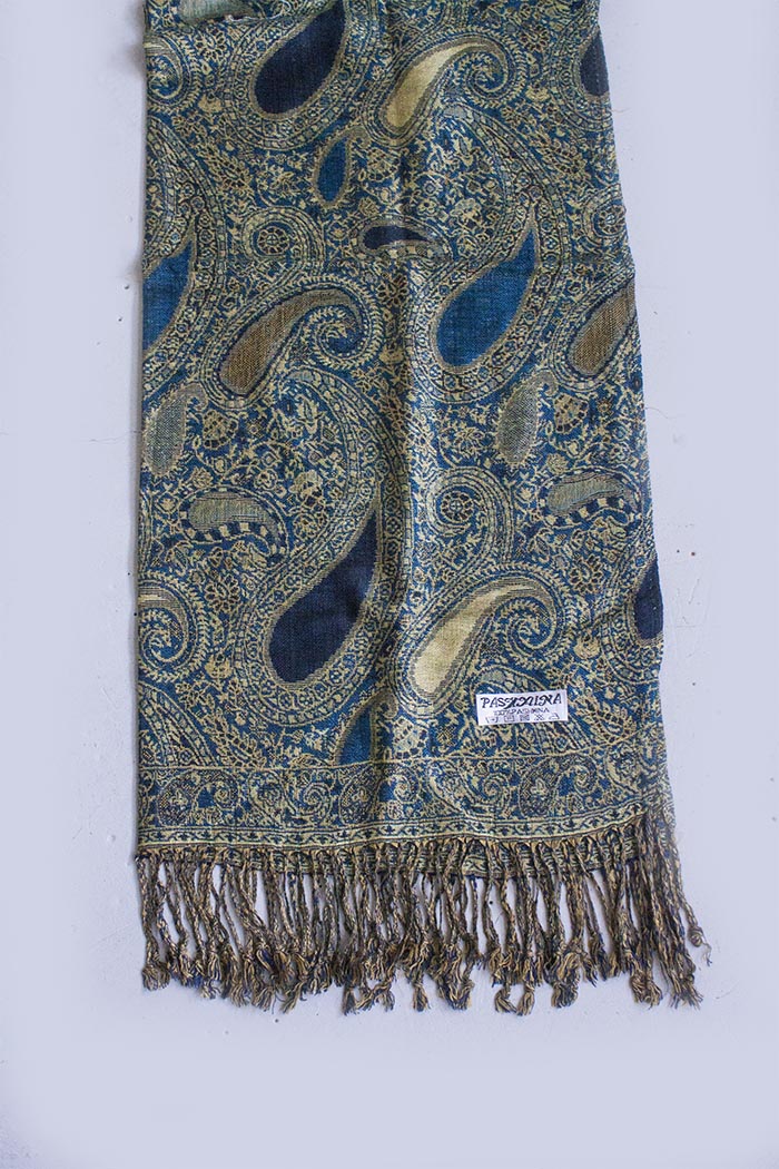 oogsten Allemaal Absoluut Bekijk Product: Pashmina sjaal met franjes petrol met créme paisley -  Bohemian Treasures