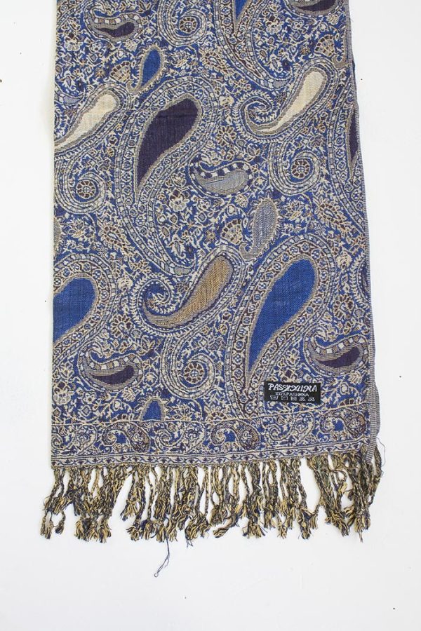 Pashmina sjaal met franjes blauw met wit en zwart