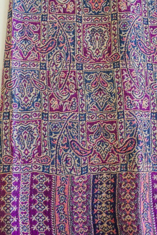 Pashmina sjaal met franjes roze met blauw