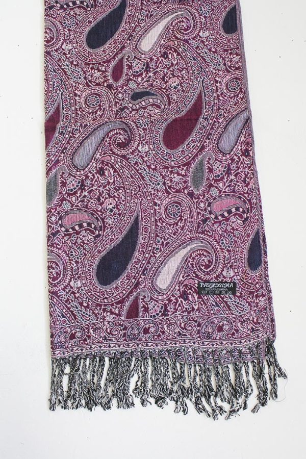 Pashmina sjaal met franjes rozerood met wit en zwart