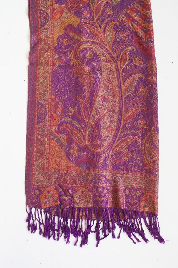 Pashmina sjaal met franjes zacht paars oranje rood