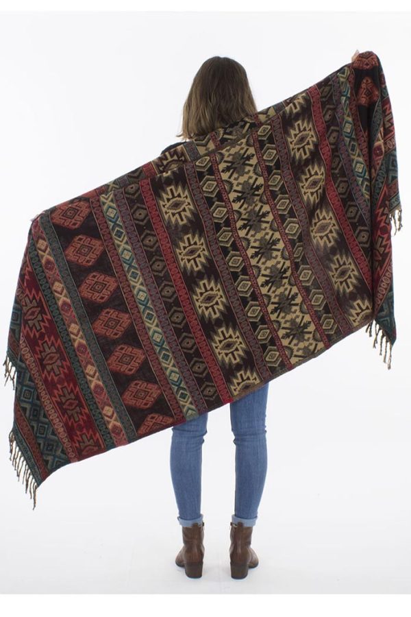 Sjaal deken poncho acrylic tribal aardetinten