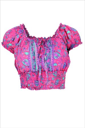 burlesque top coral pink blue