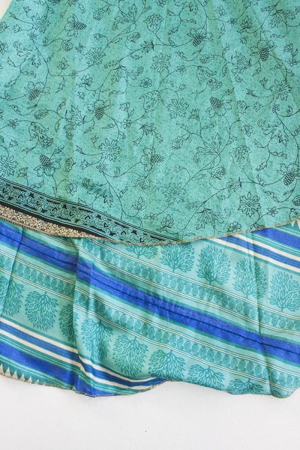 India sari magische wikkelrok aquagroen blauw beige