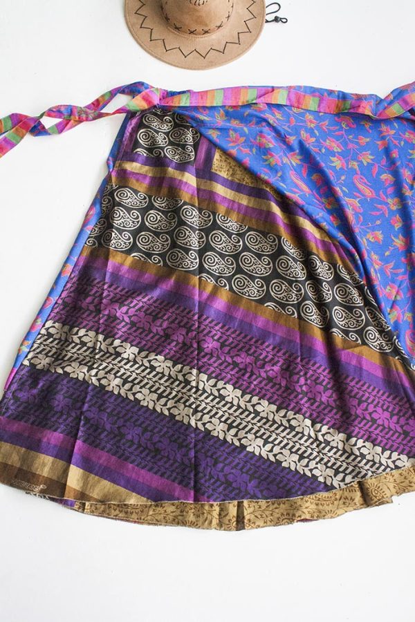 India sari magische wikkelrok blauw roze goud
