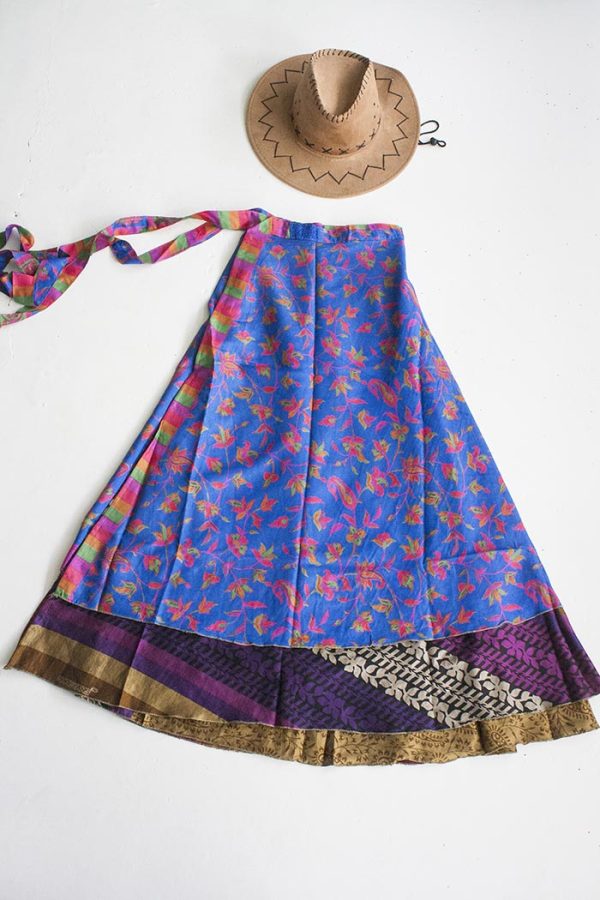 India sari magische wikkelrok blauw roze goud